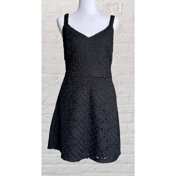 NWT Hollister Black Lace Crochet Mini Skater Dress Sz M Cute Goth Summer Boho - Picture 2 of 8
